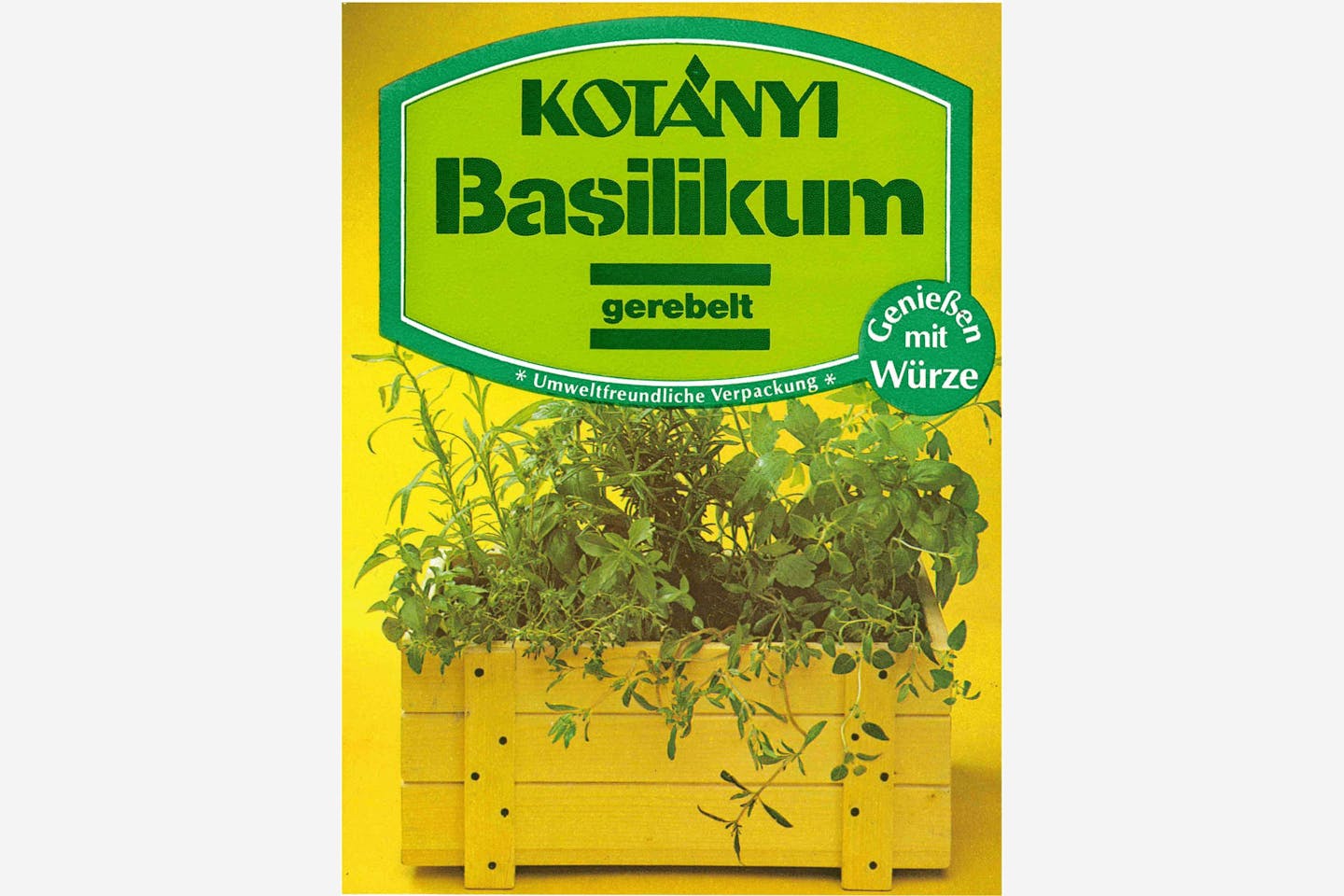 Plic biodegradabil de busuioc Kotányi din anii ’80.