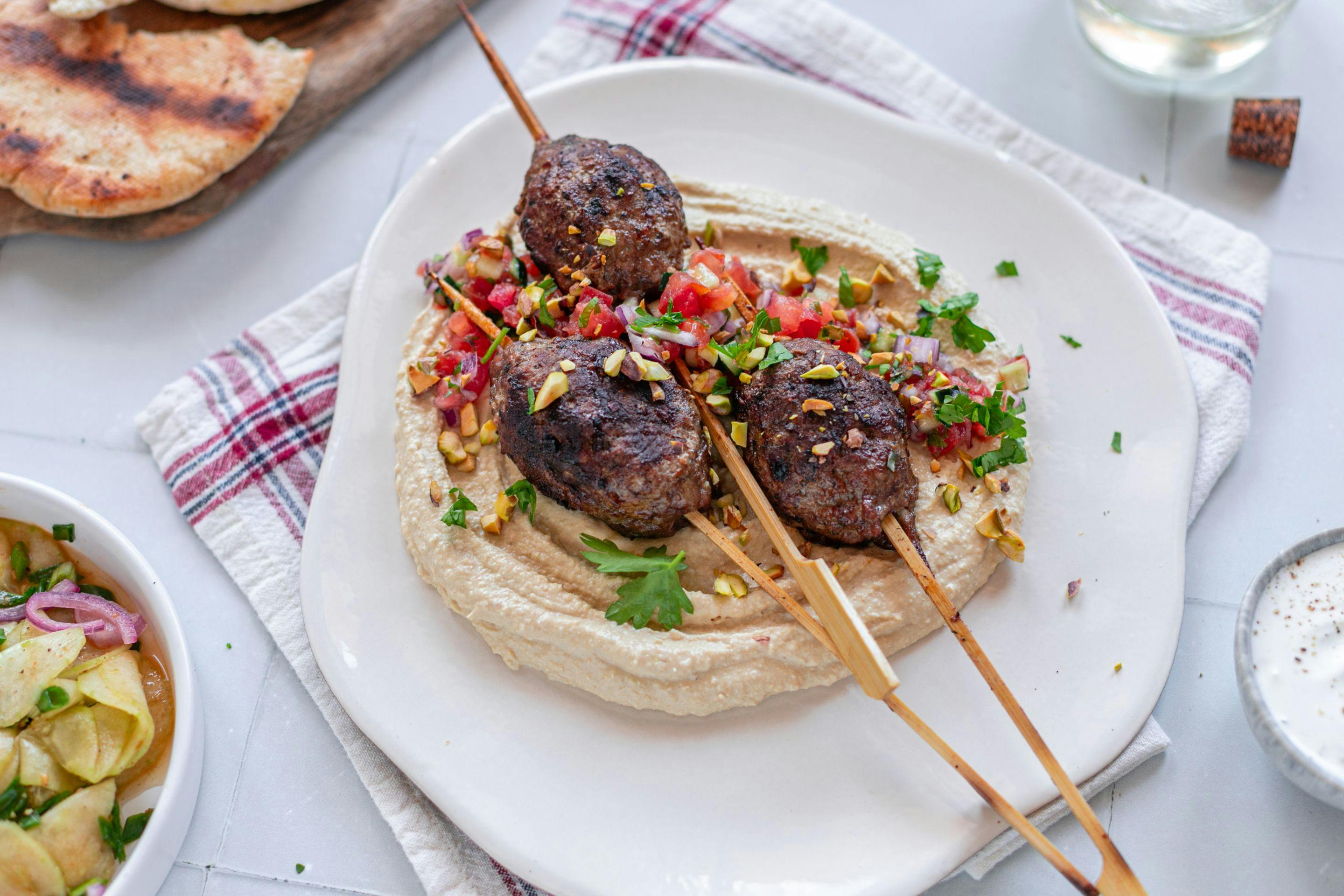 Beef Koftas With Creamy Lentil Hummus